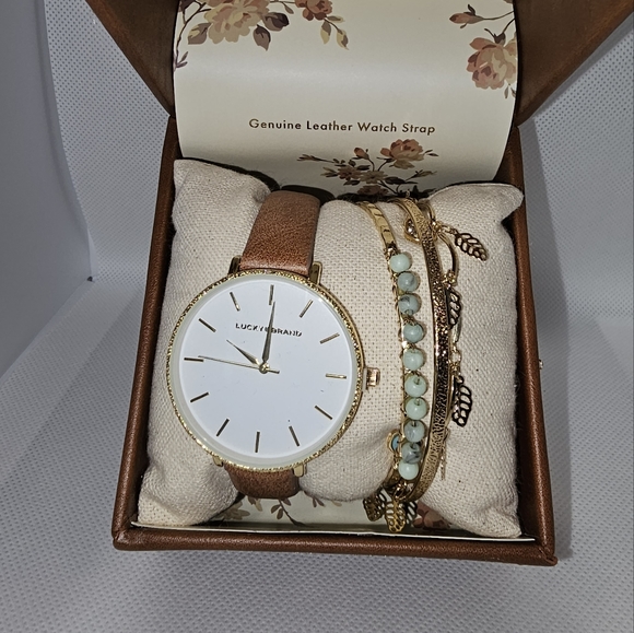 Lucky Brand Leather Watch & Bracelet Set